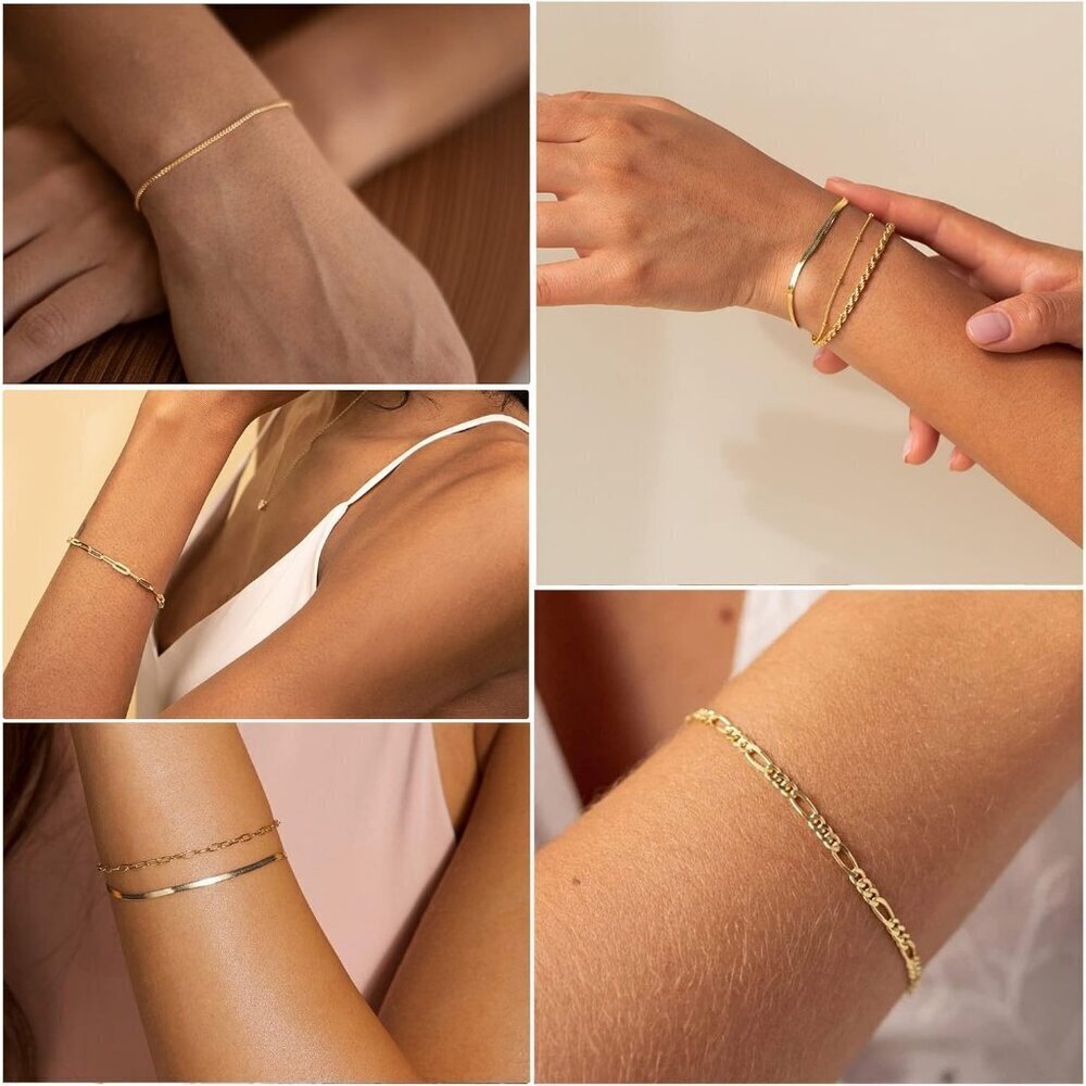 Gold Bracelets for Women's Waterproof, 14K Gold Plated Jewelry Sets Trendy - Picture 6 of 9